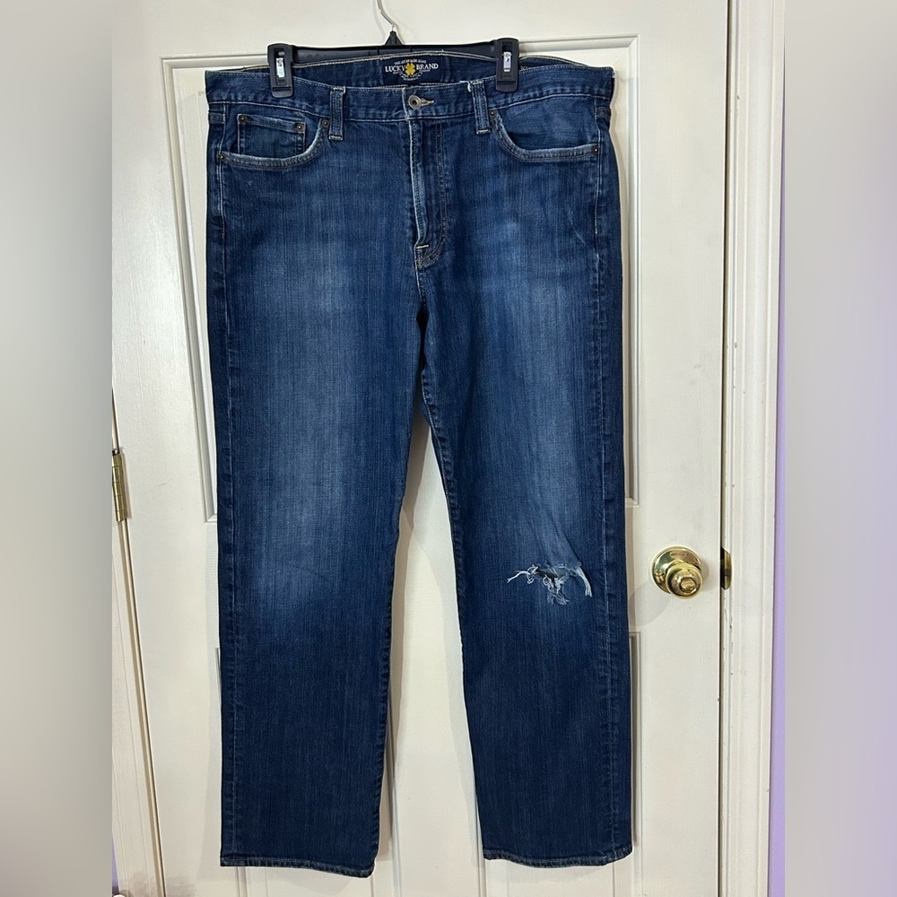 Lucky Brand 361 Vintage Straight Leg Blue Jeans Mens Size 38x32 Distressed